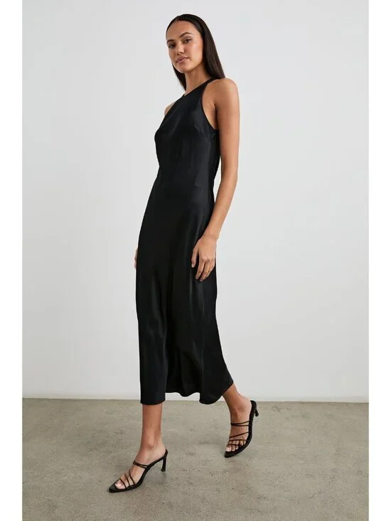 RAILS SOLENE DRESS black midi MEDIUM satin party sleeveless cutout slinky - Picture 4 of 14